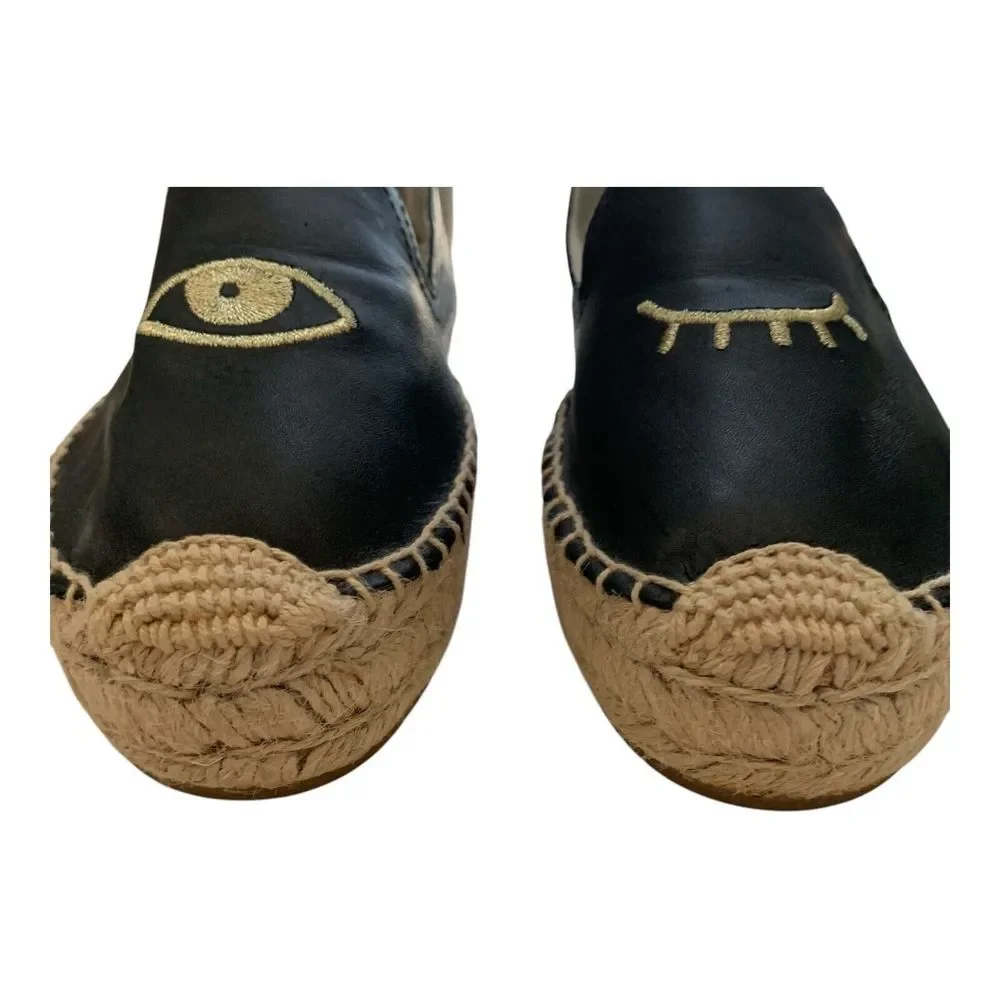 Soludos Winking Eye Espadrilles SZ 6 BlackFlat Jason Polan Canvas Shoes Blinking
